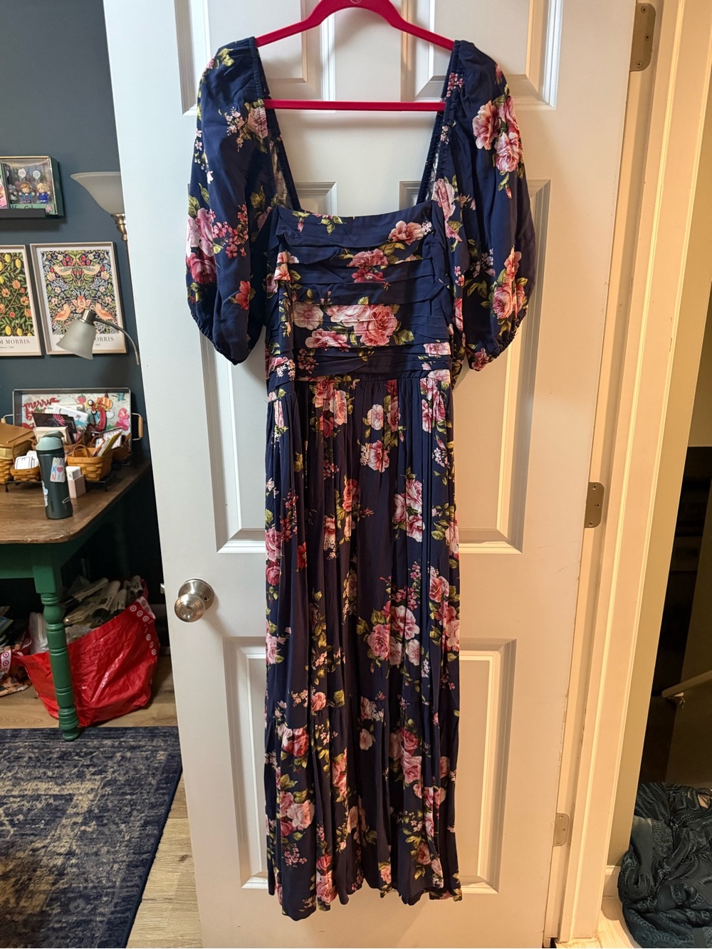ARULA Navy Maxi Dress with Pink Floral Print